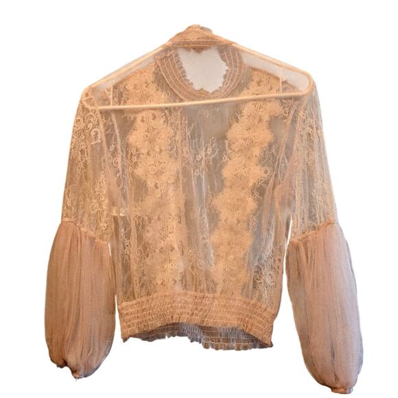PEACH cream sheer lace blouse size large - Picture 2 of 4